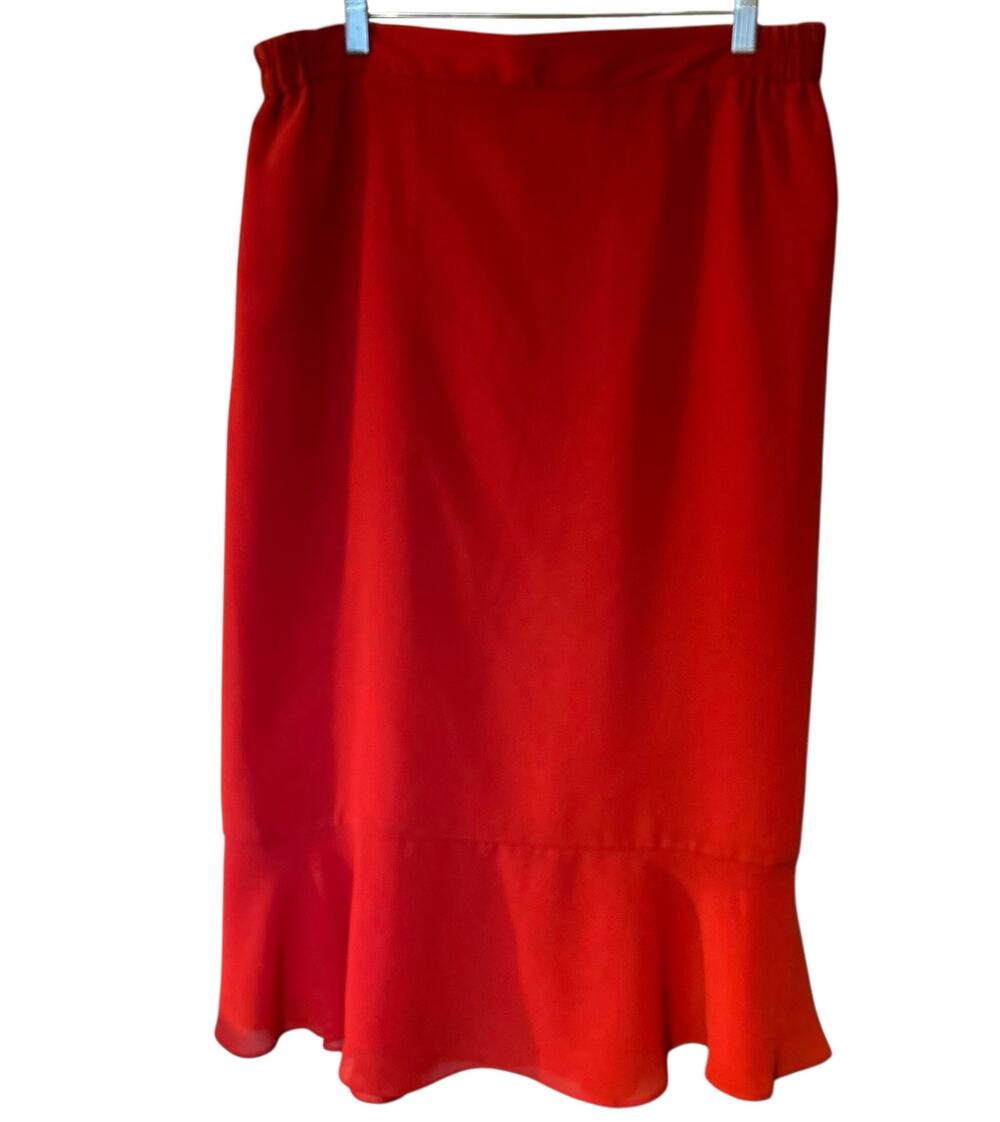 90's VTG Tally Taylor Red Trumpet Midi Skirt SZ 18 W Lined Layered
